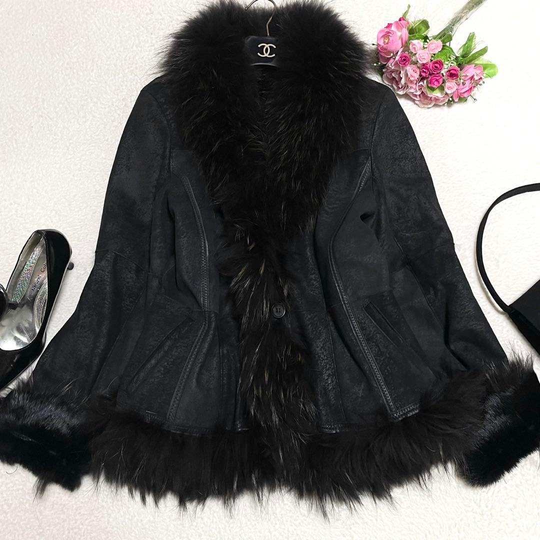 美品◎ラビットスキン チャイニーズラクーン ジャケット 羊革 レディース ラム