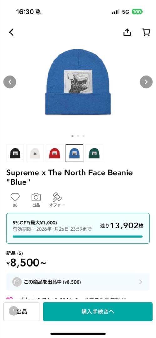 帽子 Supreme x The North Face Beanie \"Blue\"