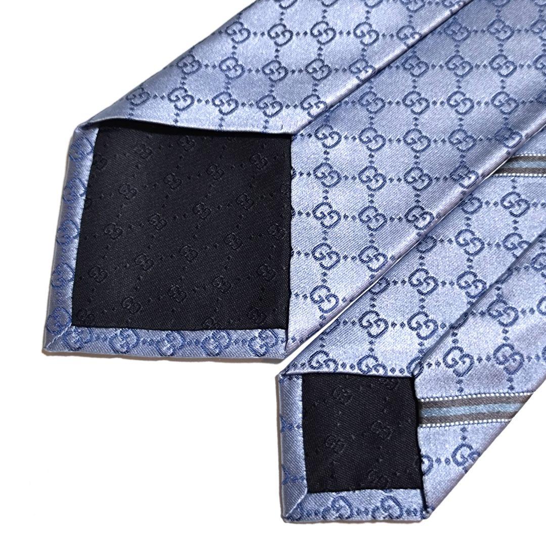 【極美品】近年 GUCCI グッチ ネクタイ GG柄 ベルト柄 ライトブルー