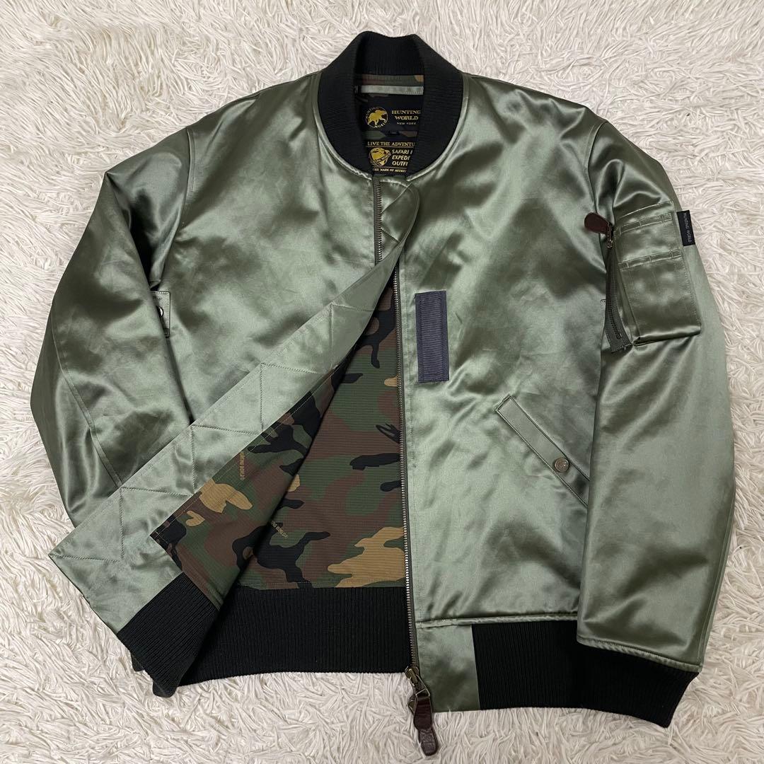 【オーダー限定XLシルク混】ハンティングワールド MA-1 ダブルジップ カーキ