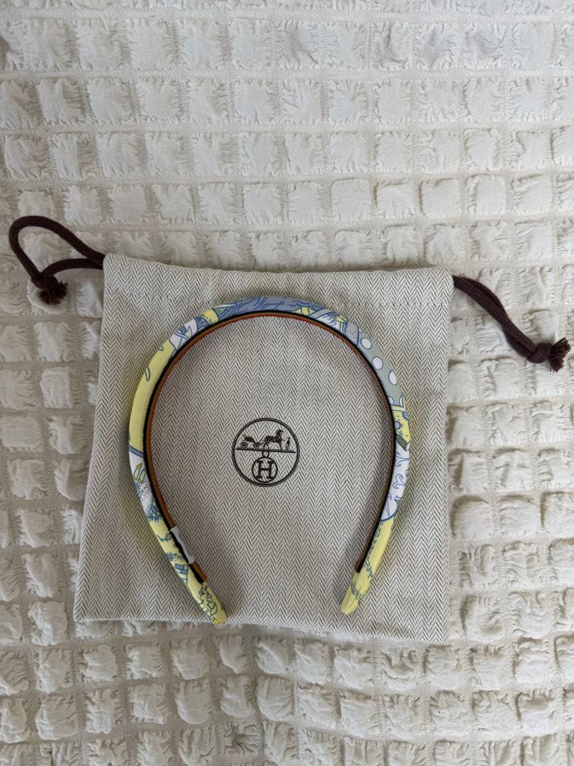 (中古)Hermèsエルメス アートプリント ヘアバンド/黄色カチューシャ