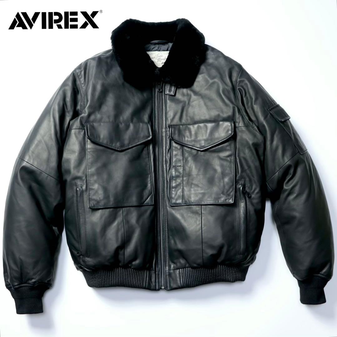 美品　AVIREX アヴィレックス　ラム ジャケット　本革　ダウンジャケット　黒