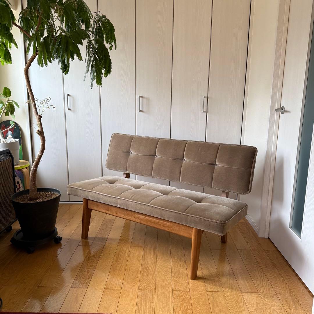 【直接引渡し希望】コンパクトモケットソファ ベンチ ラブソファ グレー