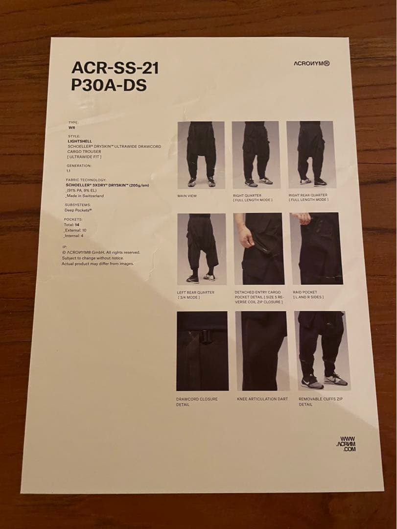 パンツ ACRONYM P30A-DS XS Black
