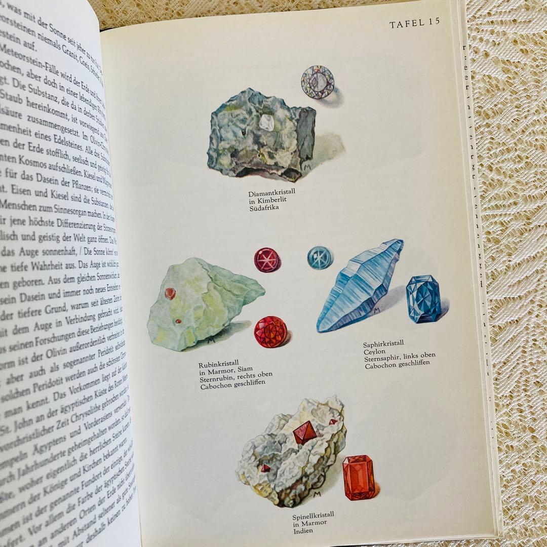 洋書　古書　優美な宝石学の本　宝石・鉱物図鑑　繊細に輝く鉱物イラスト