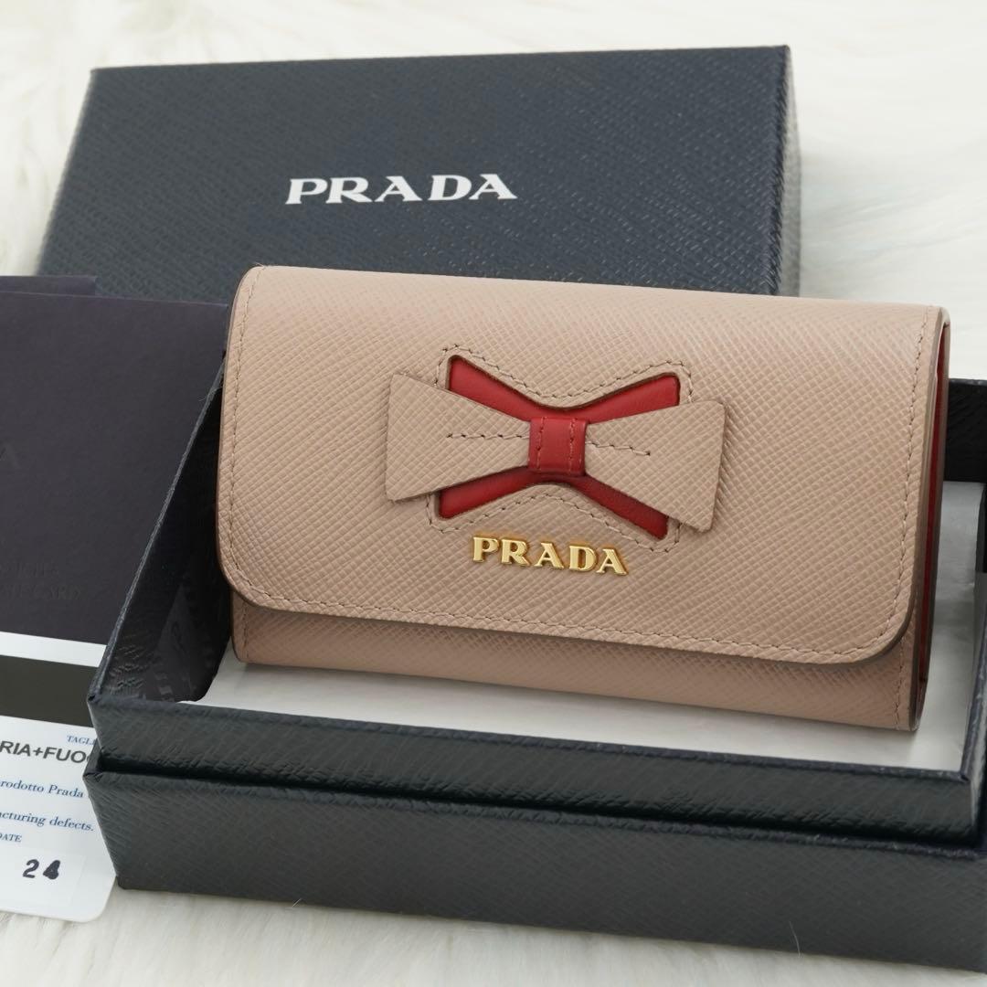 新品同様/未使用級　箱・カード付き　PRADA プラダ　キーケース　リボン　希少