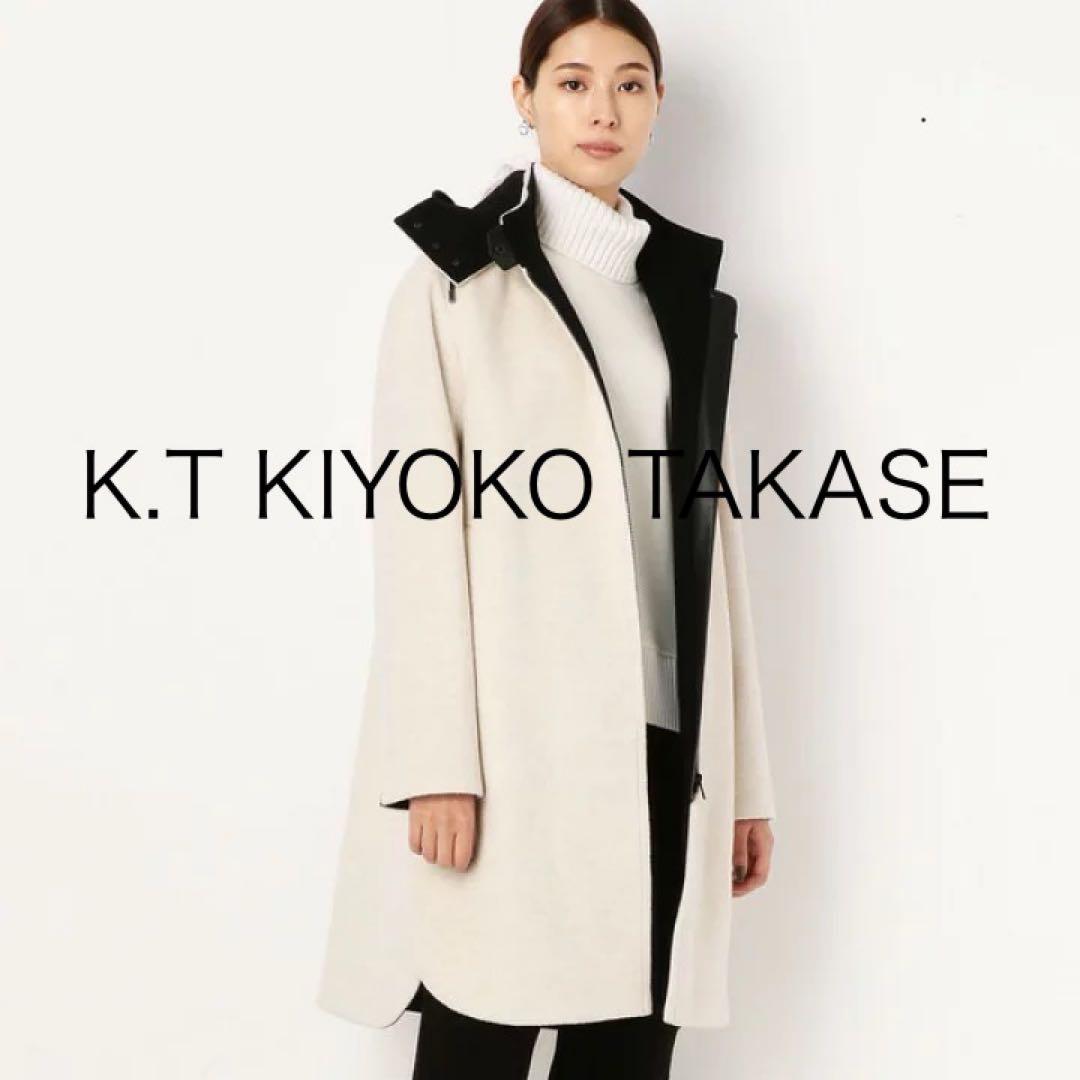 キヨコタカセ アンゴラ ウール フード フィールド コート エクリュ ブラック