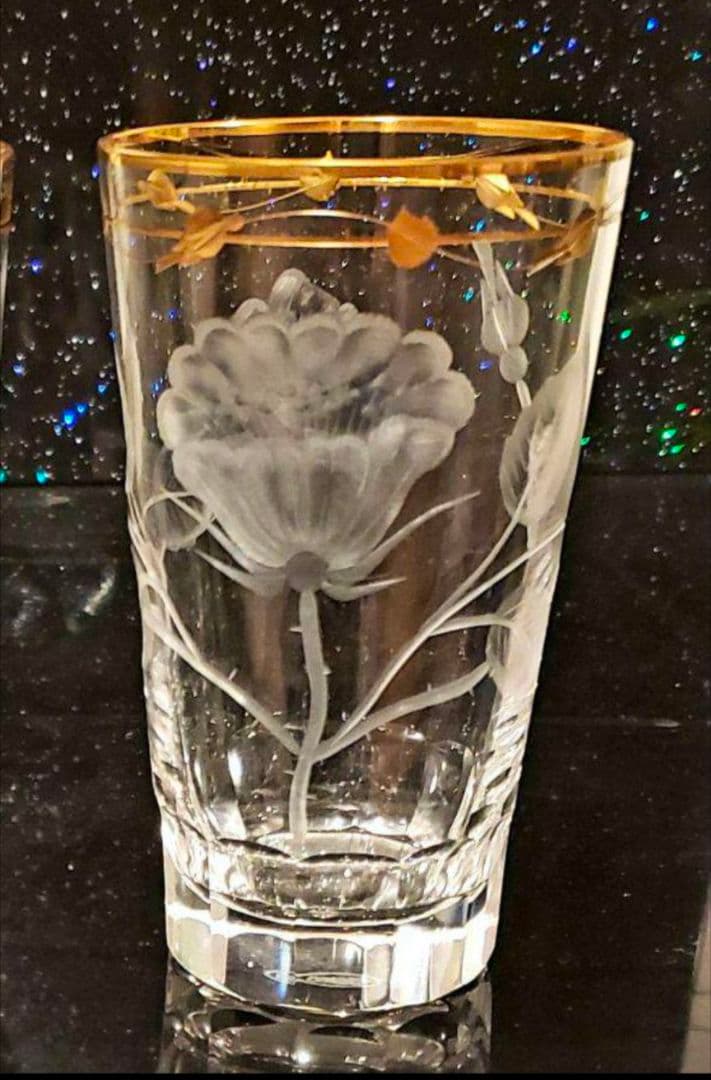 ともママモーゼル　花エッチングクリスタルグラス　1個