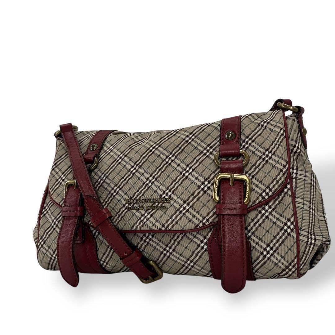 希少　バーバリーブルーレーベル　ノバチェック　ショルダーバッグ　ナイロン　レザー