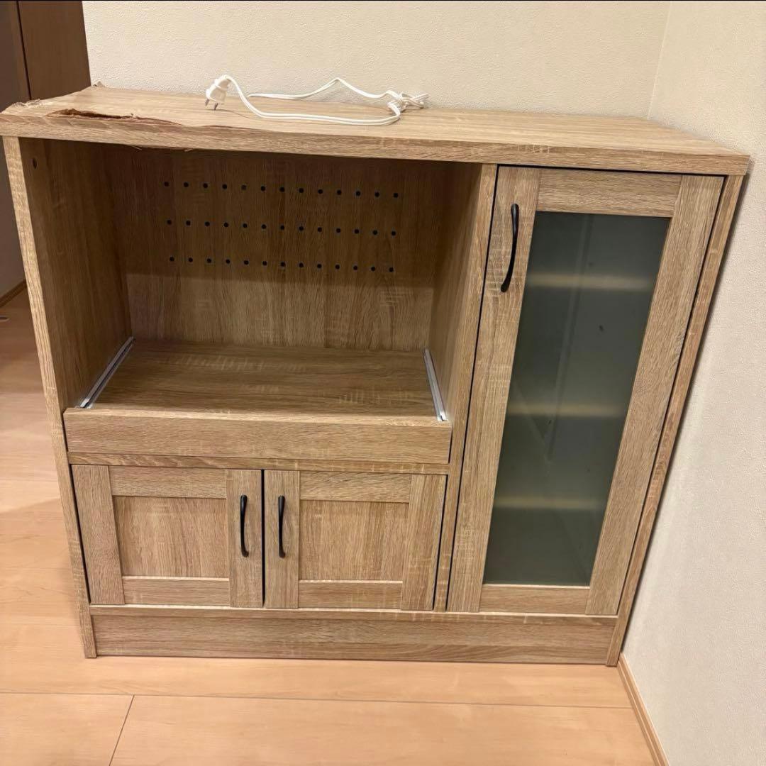 ⭐️訳あり大特価⭐️オーク スライド棚付きキッチンカウンター 北欧風 ナチュラル 木