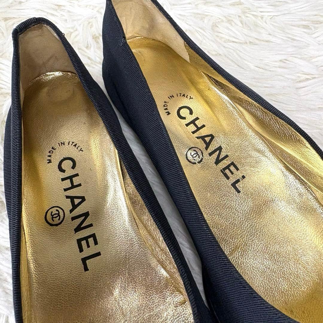 CHANEL シャネル　ココマーク　ポインテッドトゥ　フラットシューズ