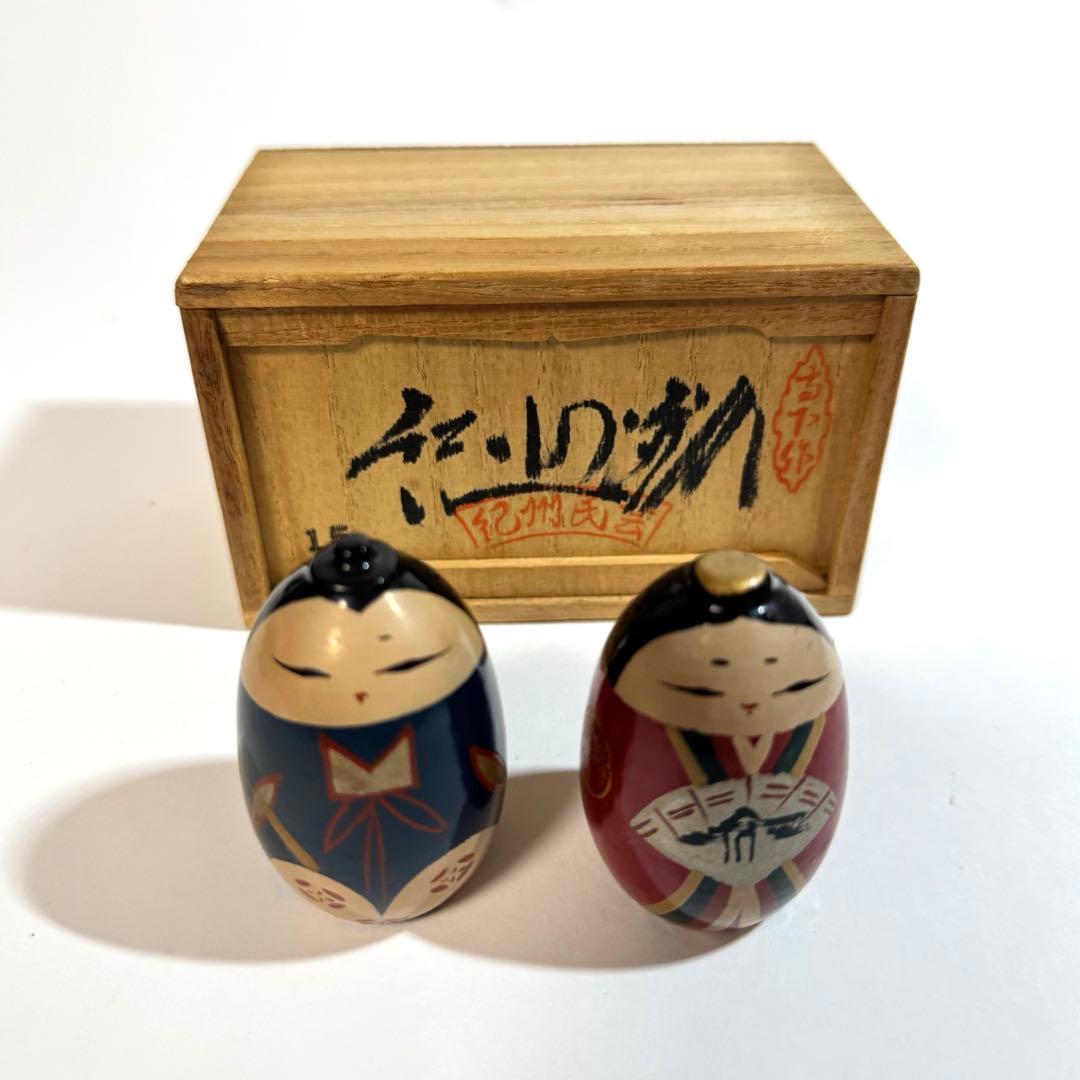 大内人形5点&紀州雛1点 木製漆塗り台付