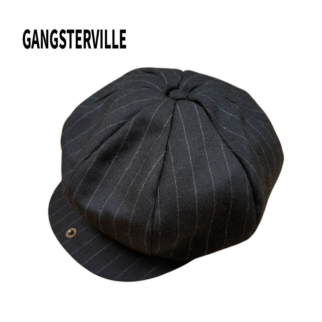 美品 GANGSTERVILLE ウール ストライプ キャスケット ブラック M
