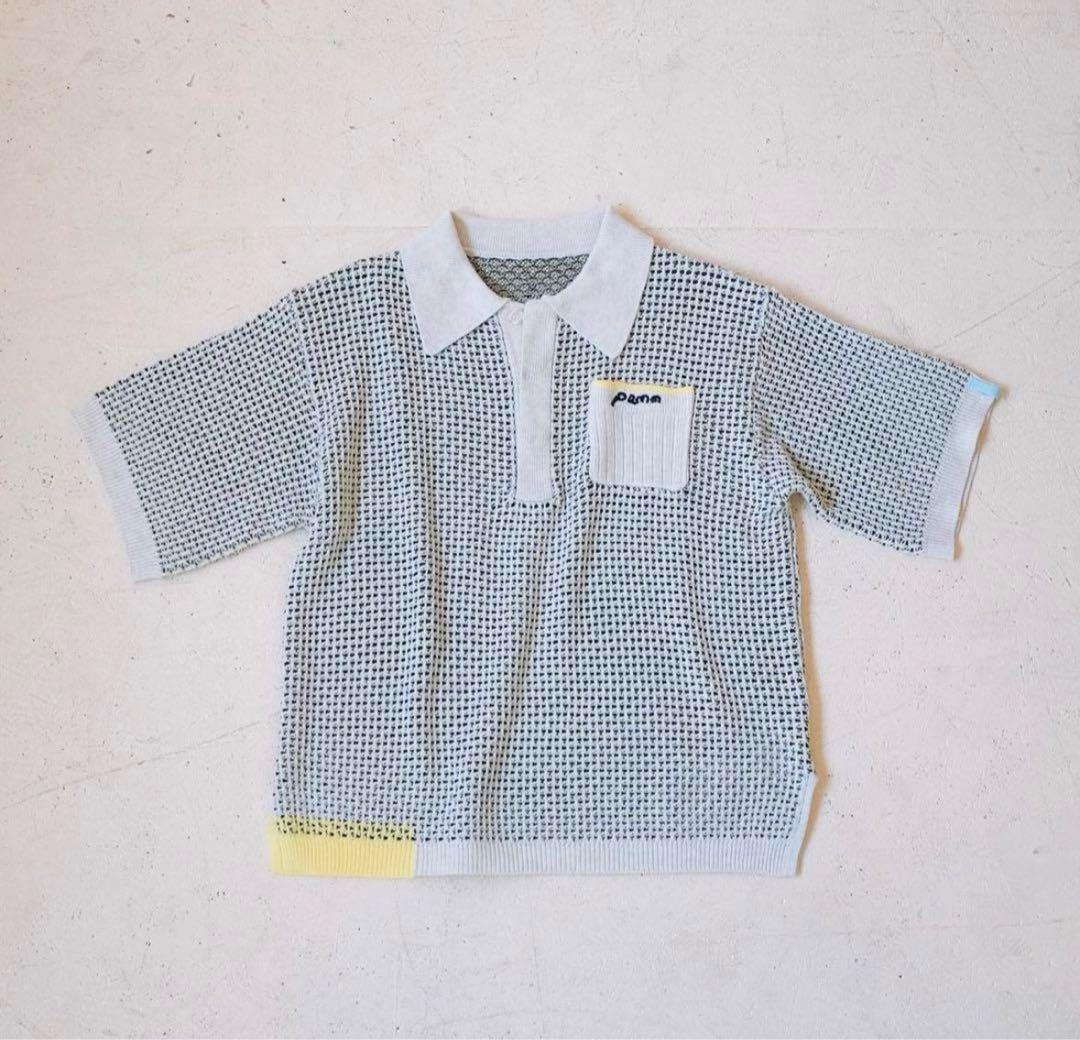 PAMM 寛大なインテリア柄メッシュニットポロ