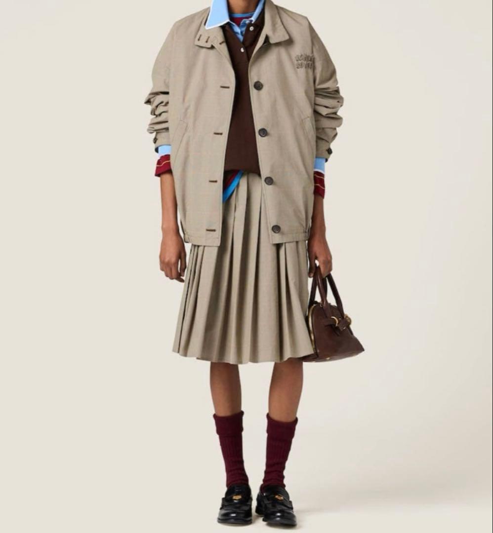 【新品】miumiu プリーツ チェック テクニカルファブリック ミディスカート