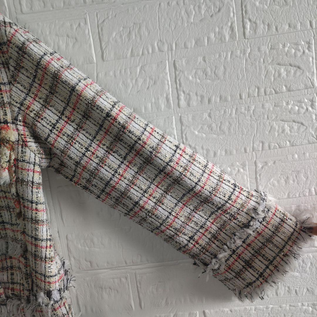 専用✨美品✨ランバンオンブルー　ノーカラー　オープンスリーブ　ツィードジャケット