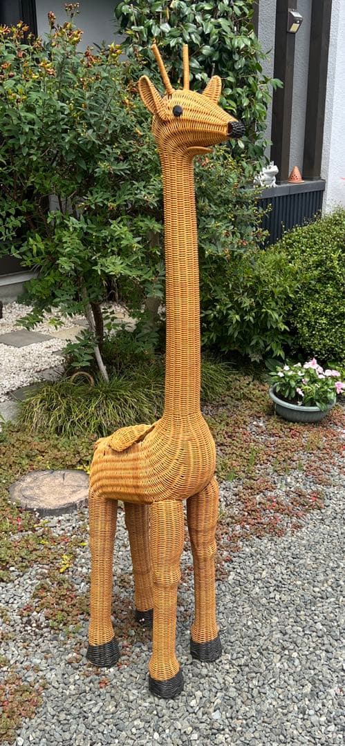 キリン ラタン家具 花台 鉢置き 籐家具 オブジェ アンティーク 希少 アニマル