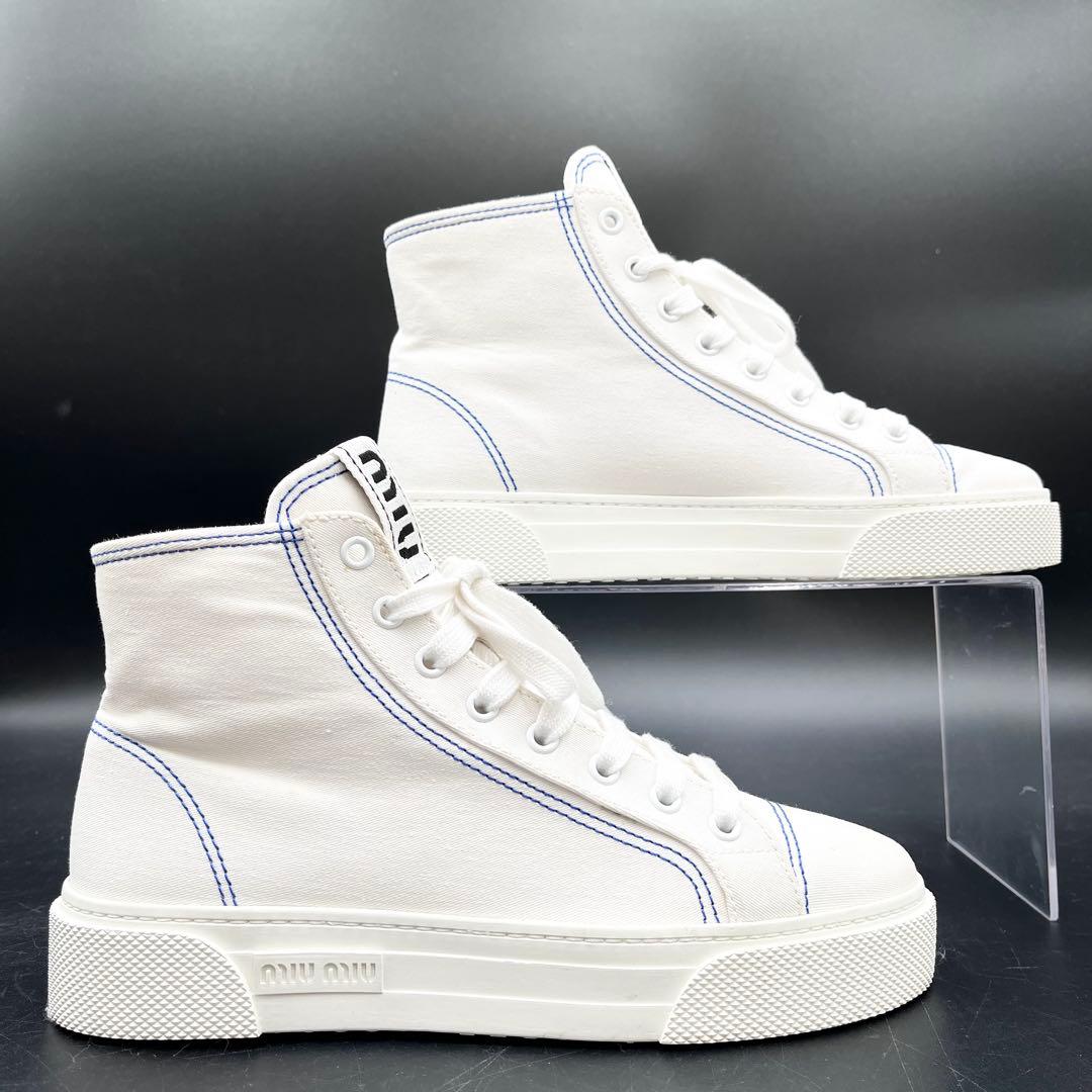 美品✨ ミュウミュウ ステッチ ハイカット キャンバス レディース スニーカー