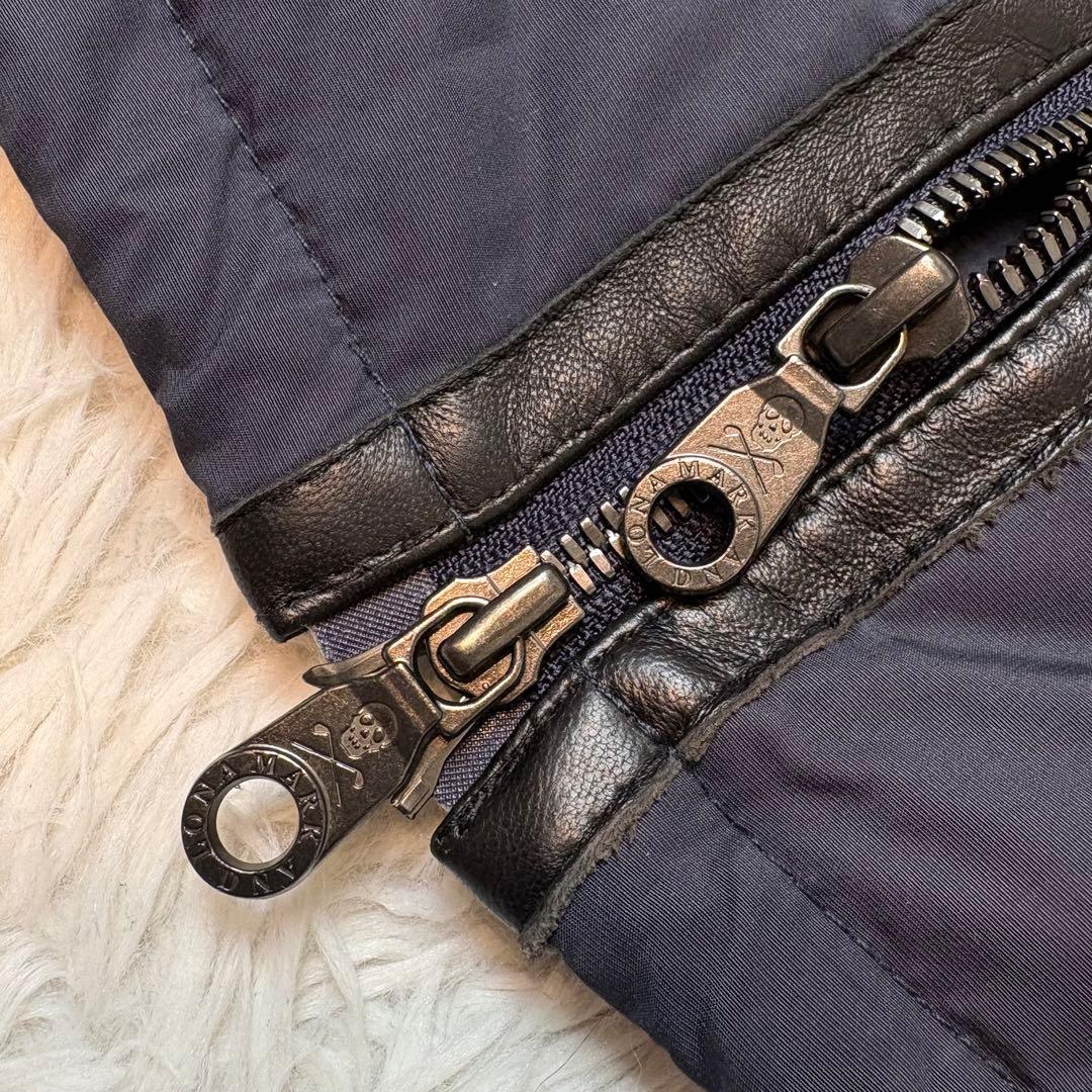 (美品) マークアンドロナ ダウン ベスト レザーパイピング ダブルジップ ボア