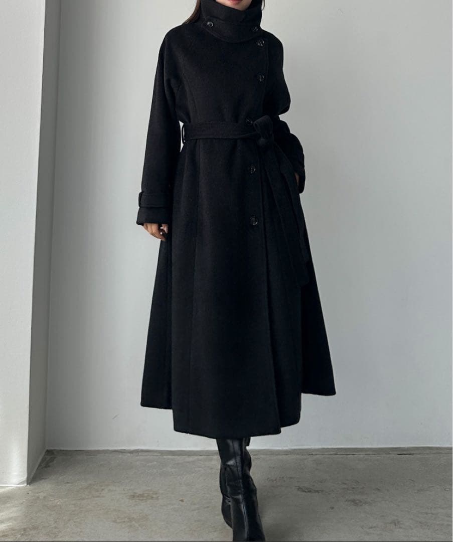 2wayハイネックウールライクウエストシェイプフレアコート　Mサイズ