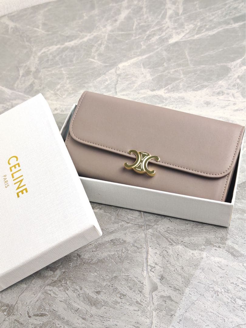 CELINE セリーヌ トリオンフ フラップ 長財布 グレージュ　美品