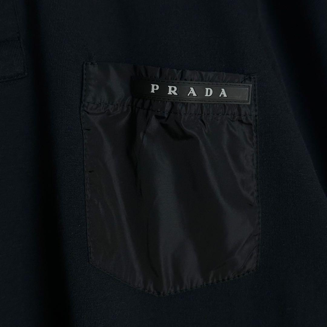 5996【人気ブラック】プラダ‪☆ラバーロゴ入り長袖ポロシャツ ナイロン切替