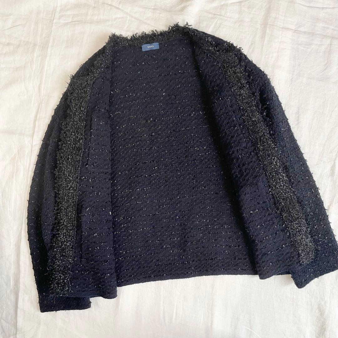 【美品】シップス　23AW ニット ツイード カーディガン　ネイビー 銀ボタン