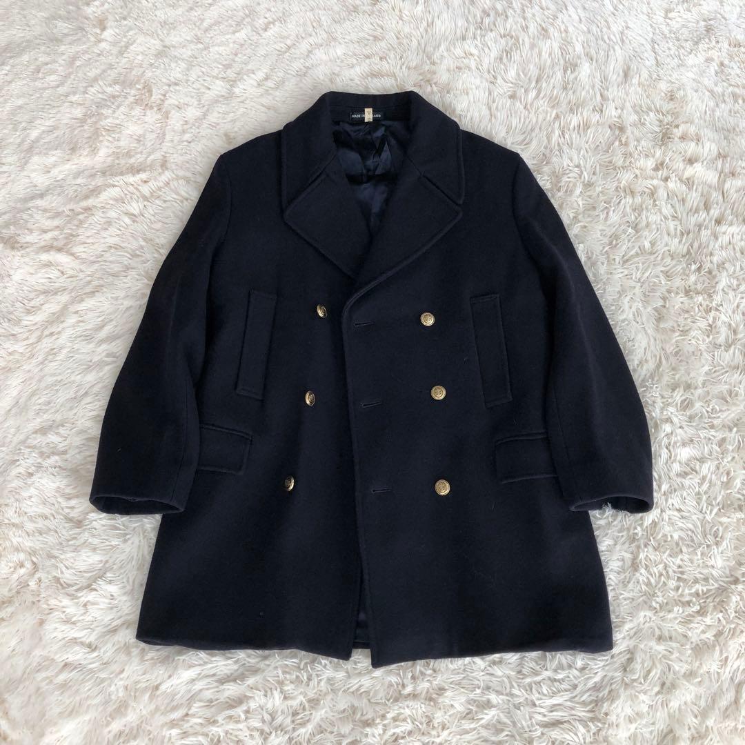 イギリス製　トラヤ　カシミヤ混ウールピーコート　ネイビー　TORAYA