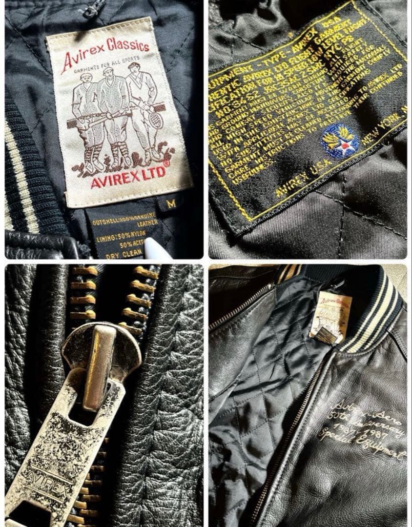 AVIREX 50周年記念モデル 刺繍　本革 レザー スタジャン アーチロゴ