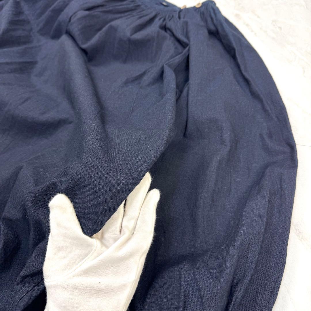 極美品 45R カットワークのチロルドレス インディゴ ロングワンピース