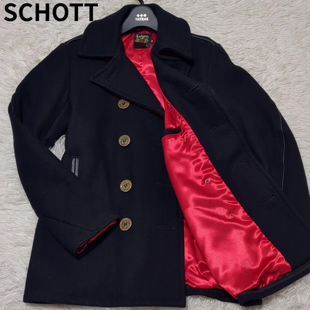 希少 美品✨ショット Pコート 黒 金ボタン レザーパイピング メルトン 38