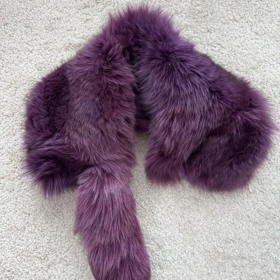 ダブルスタンダードクロージング　フォックスファーマフラー　紫　ブルーフォックス