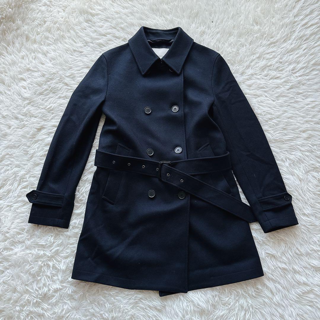 マッキントッシュ ウールコート ダブルブレスト ベルト付き 38サイズ ブラック