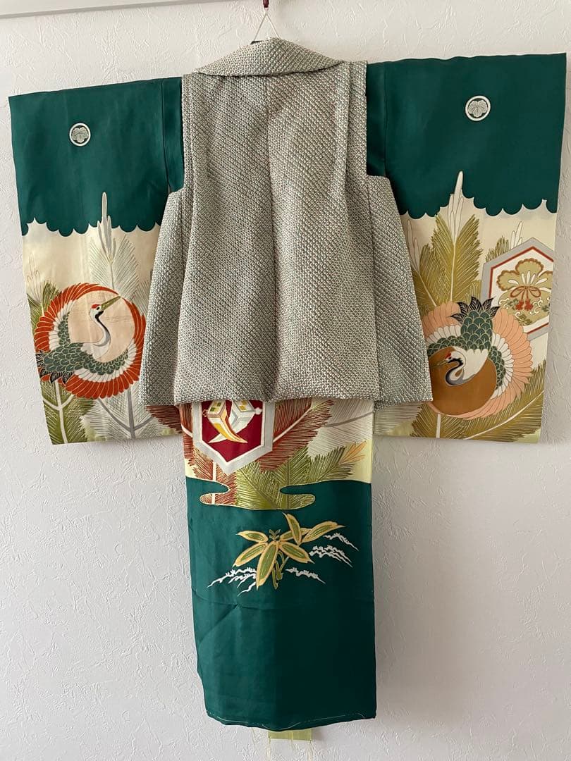 七五三　3歳　アンティークお着物セット　総絞りの被布コーデ　ブーツセット