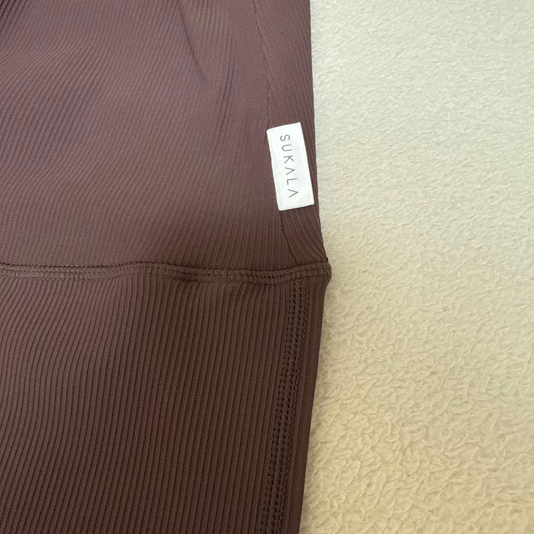 ブラウンリブ編みハイウエストヨガウェアセット