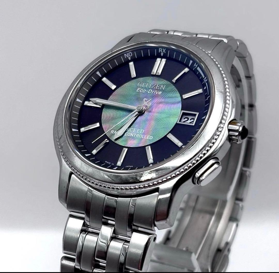 美品 CITIZEN エクシード チタン 電波ソーラー シェル文字盤 メンズ
