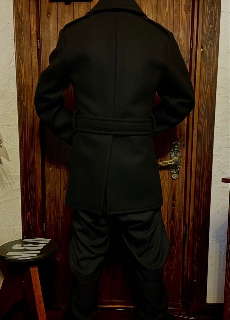 BLACK SIGN ダブルブレストショールカラーウールコート　ブラックサイン