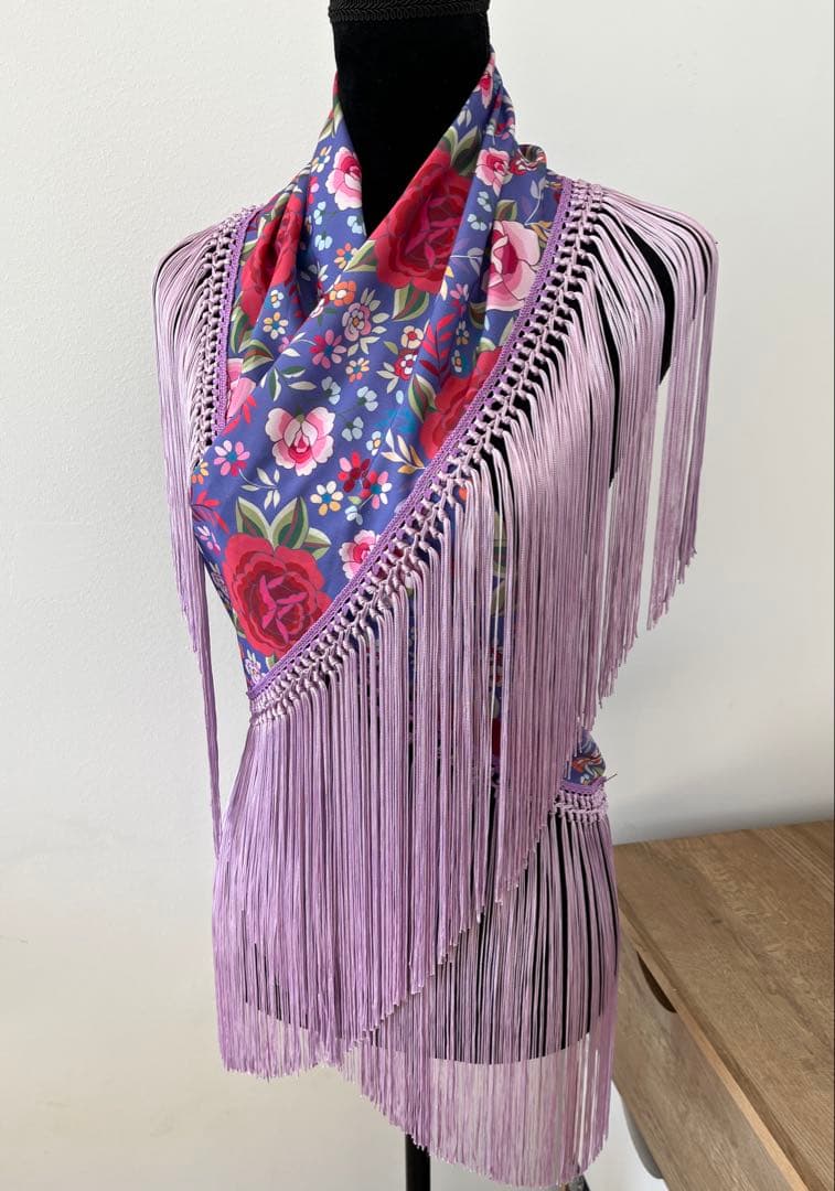 フラメンコ　マントンシージョ　パープルxマントン風花柄　ライラックフレコ