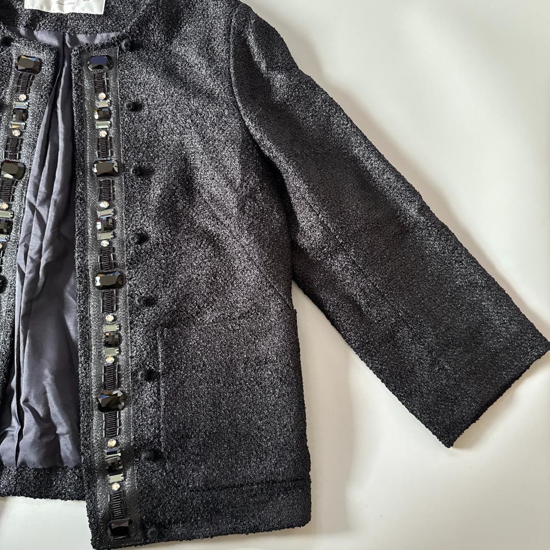 ADORE アドーア ノーカラージャケット ビジュー ツイード 黒　フォーマル