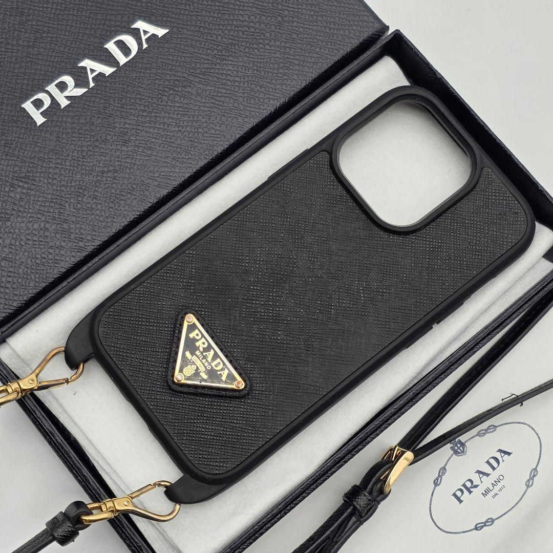 PRADA iphone14proケース ショルダー 三角ロゴ サフィアーノ 黒
