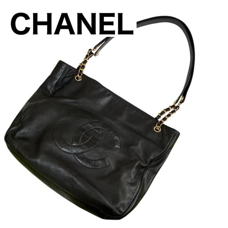 CHANEL シャネル ラムスキン トート ショルダーバッグ ブラック シール有