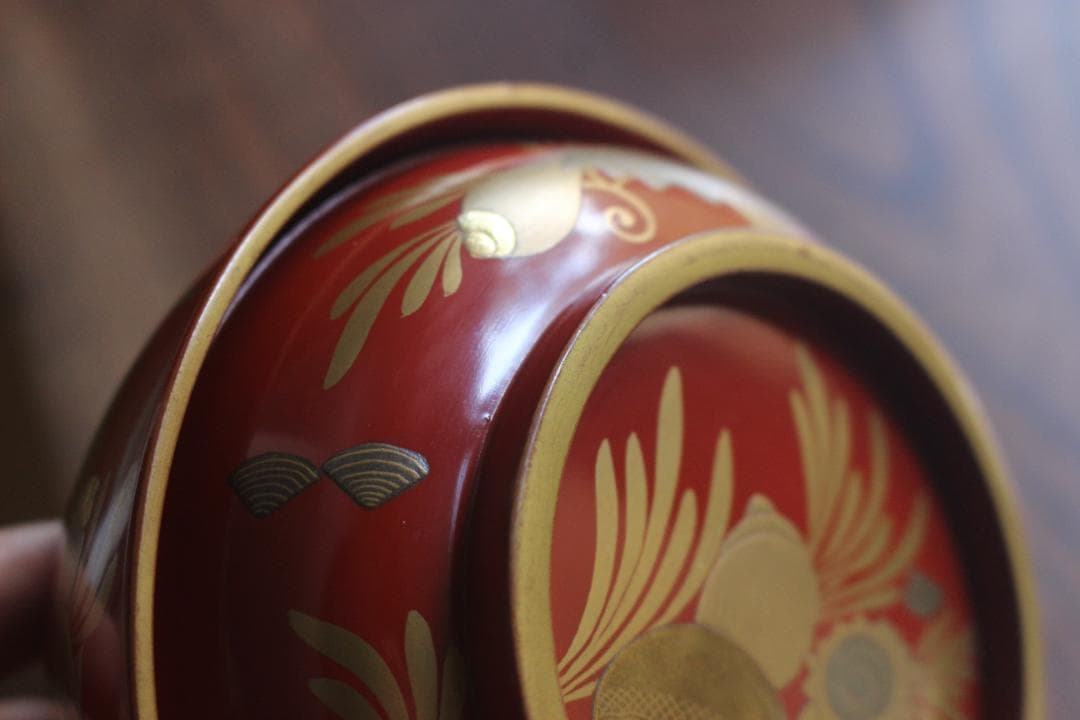 時代逸品！時代金縁朱漆に極上貝尽くし蒔絵の映えるお椀2点（検輪島塗雑煮椀