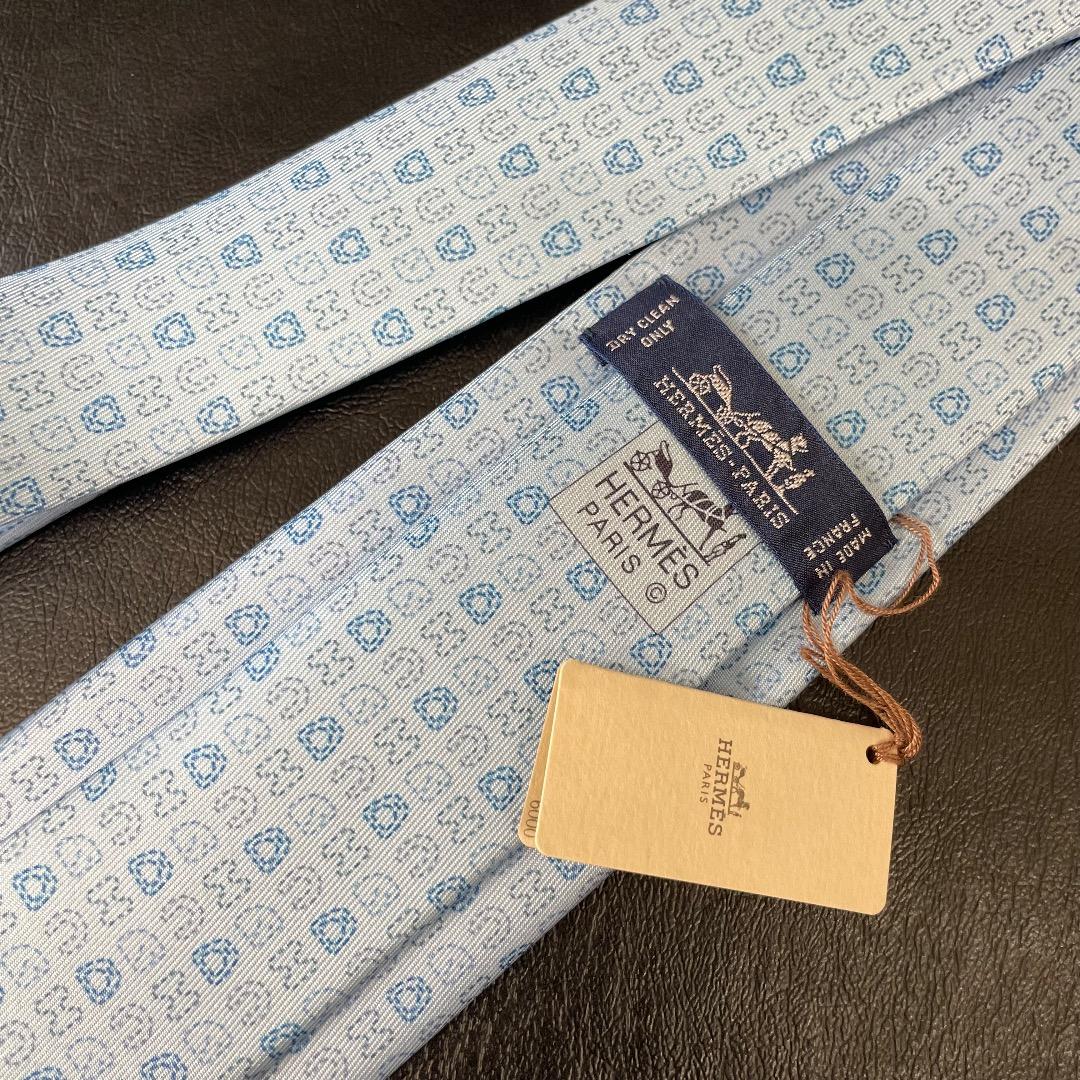 ✨未使用✨HERMES エルメス ネクタイ 6378 IA H柄 水色 現行タグ