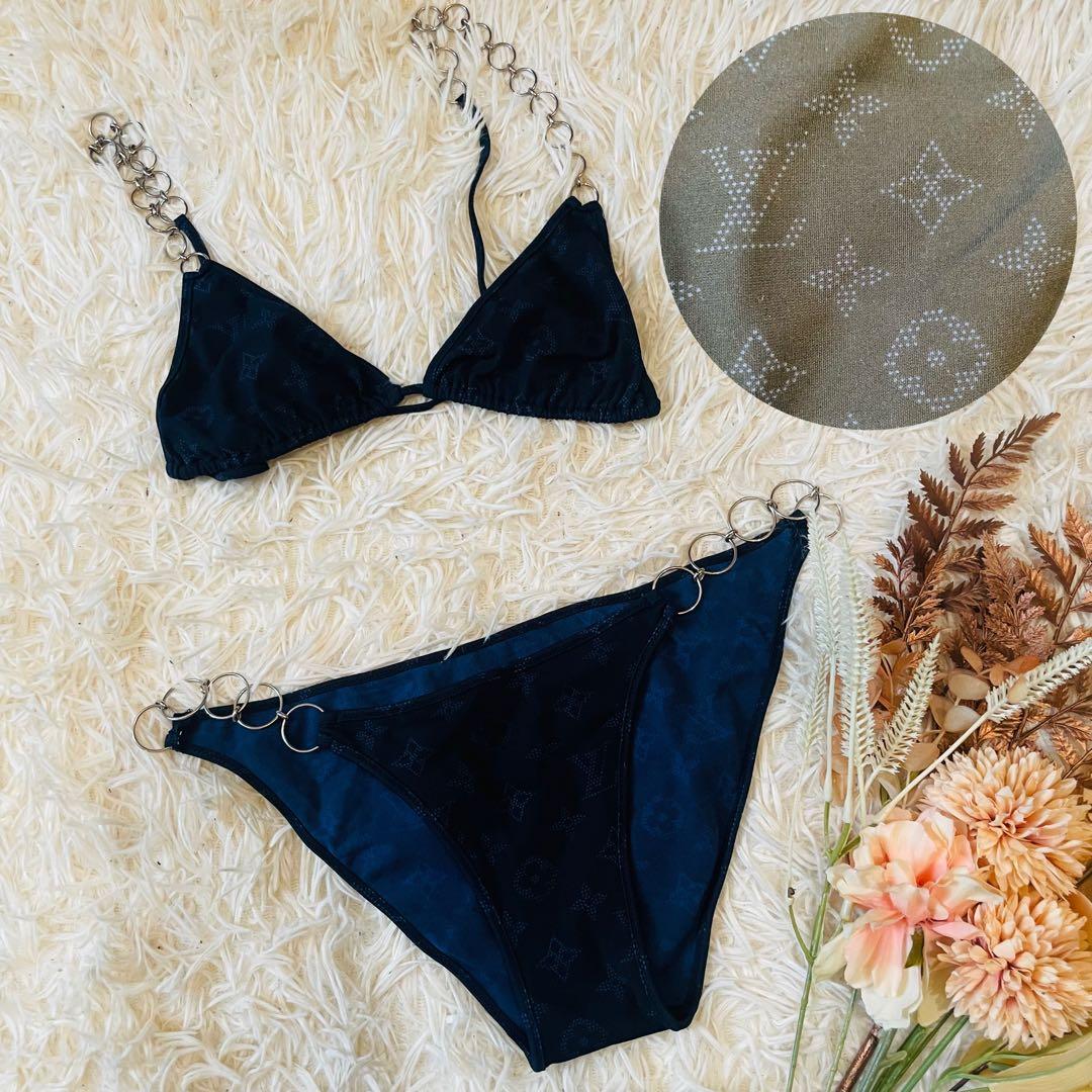 ルイ ヴィトン 水着 ビキニ モノグラム チェーン ネイビー レディース 三角