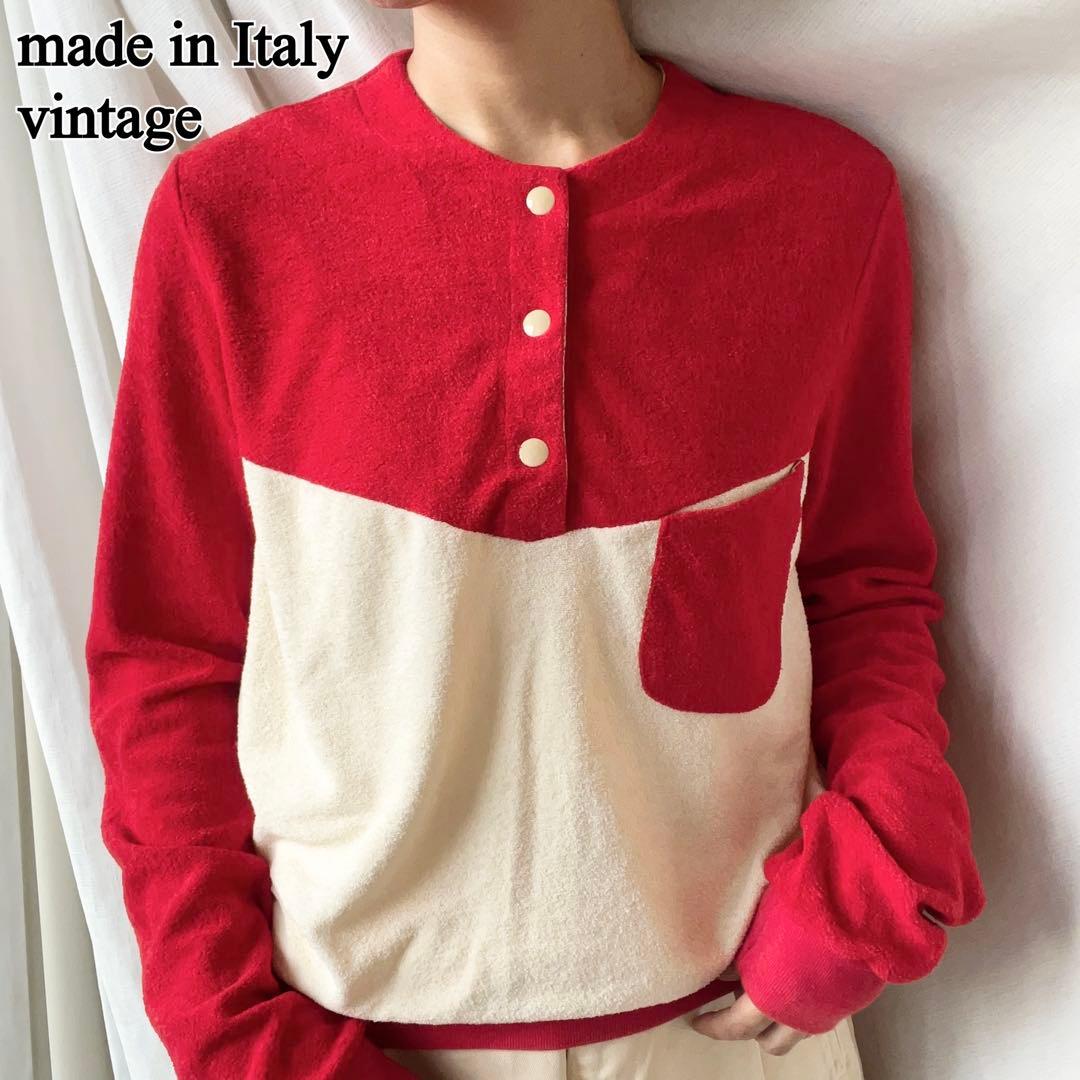 イタリア製ヴィンテージ パイル生地 ヘンリーネックトップス