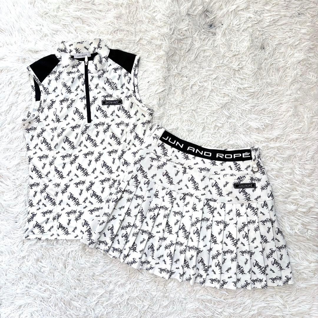 Jun&rope セットアップ 総柄 ホワイト ベスト ノースリーブ スカート