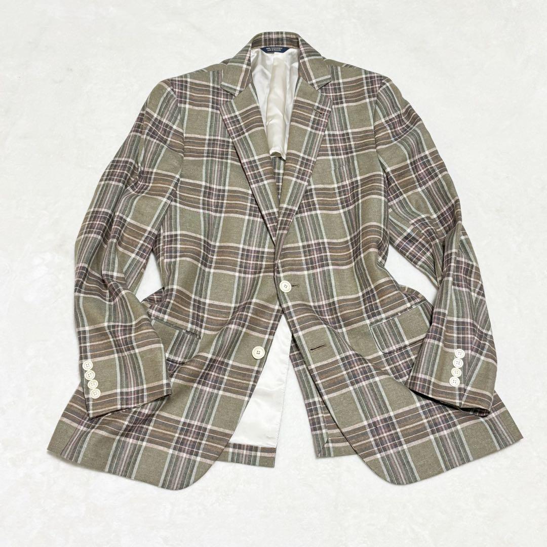 未使用 ブルックスブラザーズ フィッツジェラルド チェック 絹 麻 40R 緑