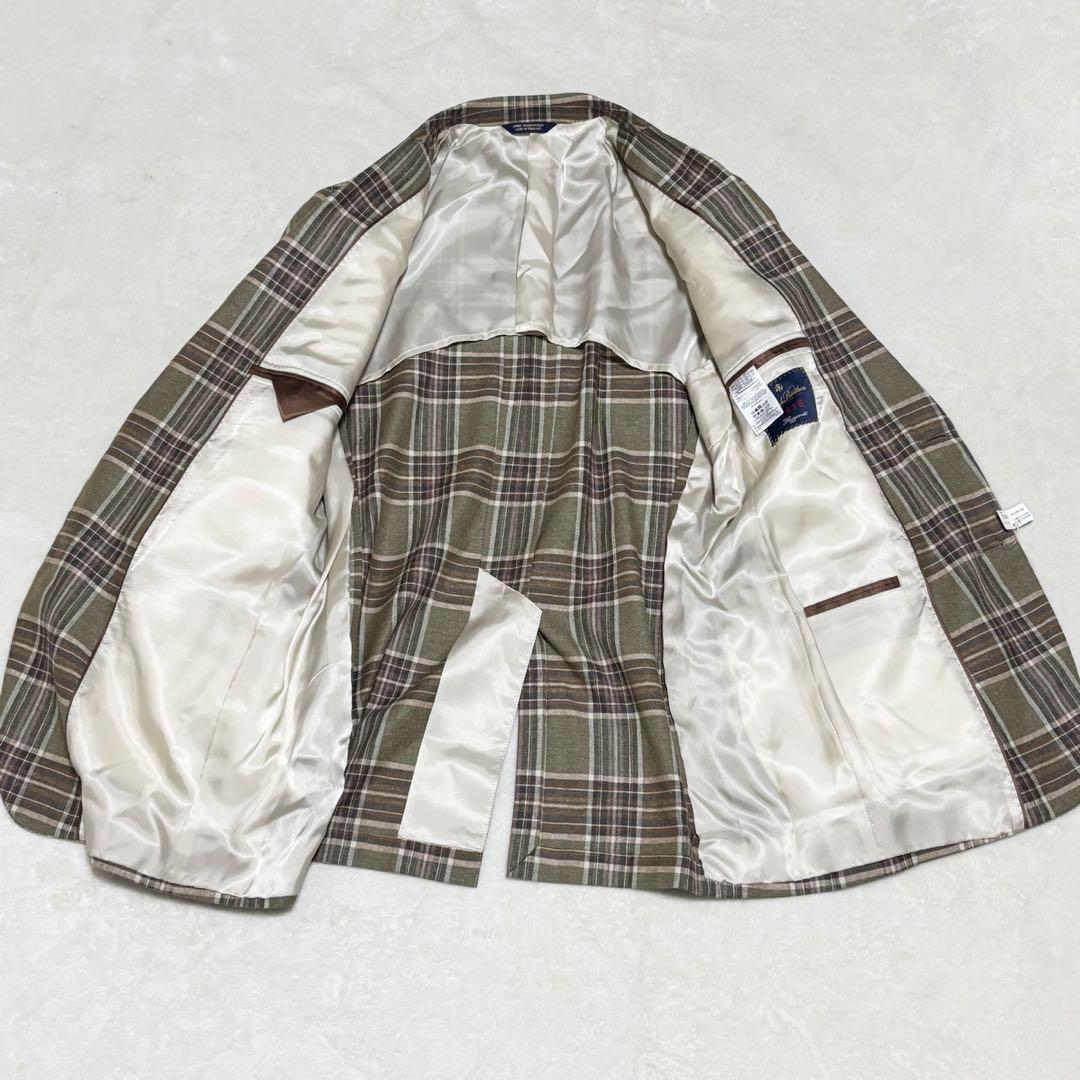 未使用 ブルックスブラザーズ フィッツジェラルド チェック 絹 麻 40R 緑