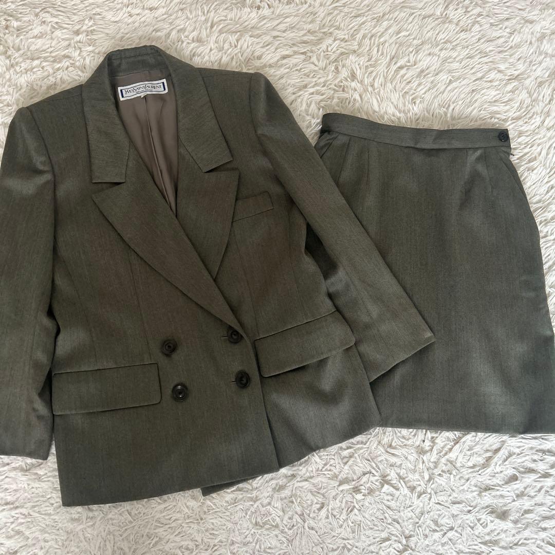 ✨美品✨イヴサンローラン スカートスーツ　ダブル　ウール　セットアップ　M L
