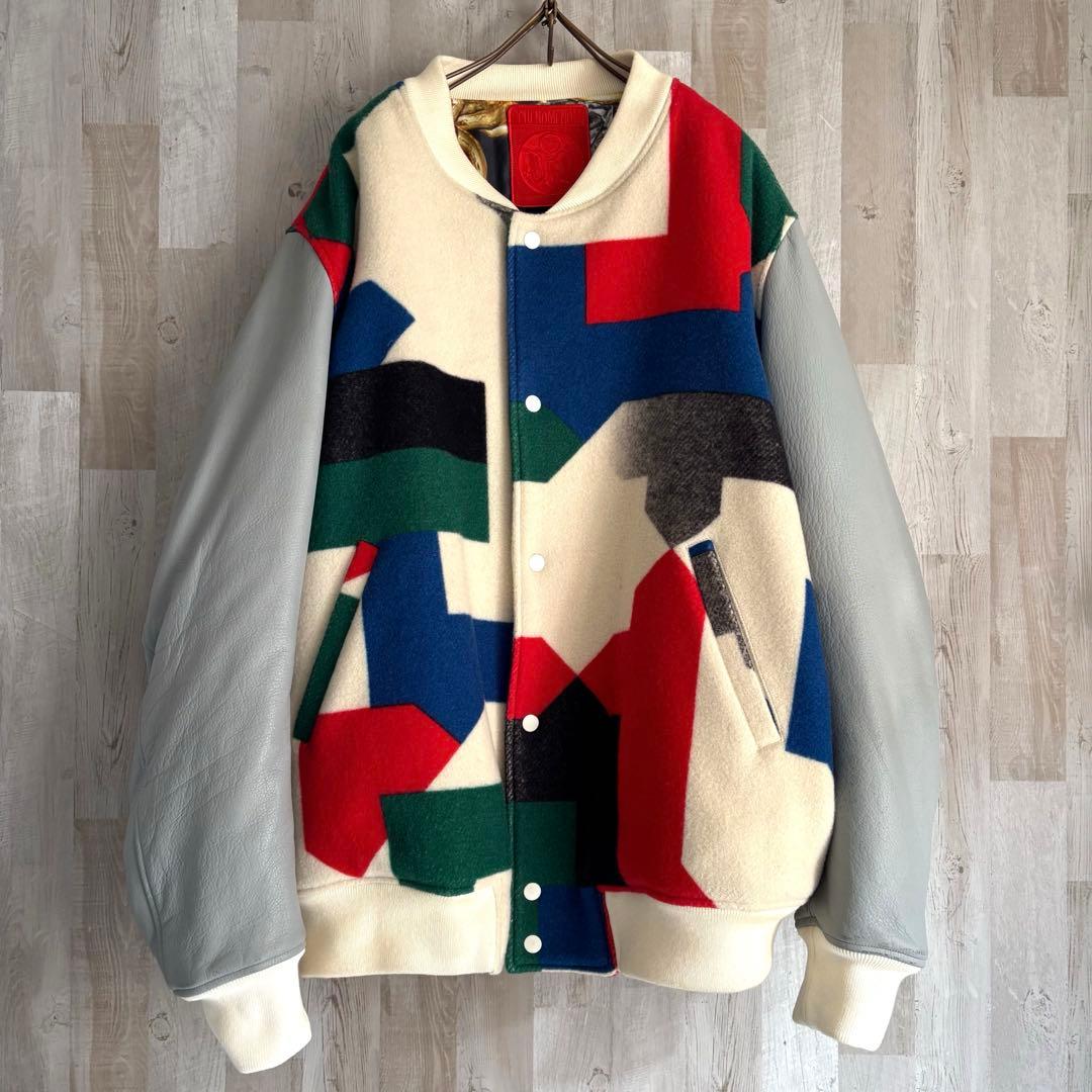 フェノメノン 袖レザー 総柄スタジャン ジャケット ビッグサイズ